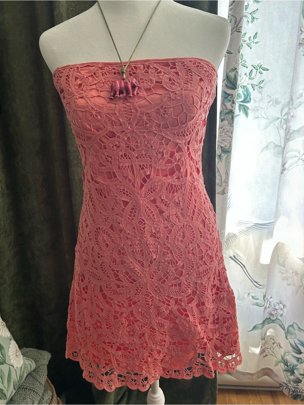 Marciano Strapless Crochet Lace Mini Dress - Coral
